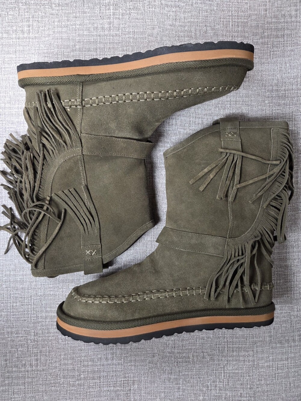 Free People NEW Faye Fringe Pull-On Boots Olive Green Suede Women's 9 $198 - Picture 6 of 11